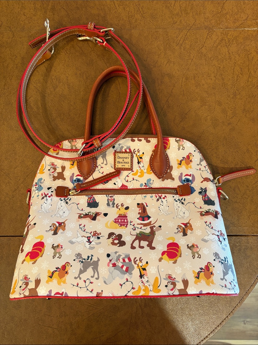Dooney & Bourke Cream Disney Dogs Dome Satchel with Red Trim